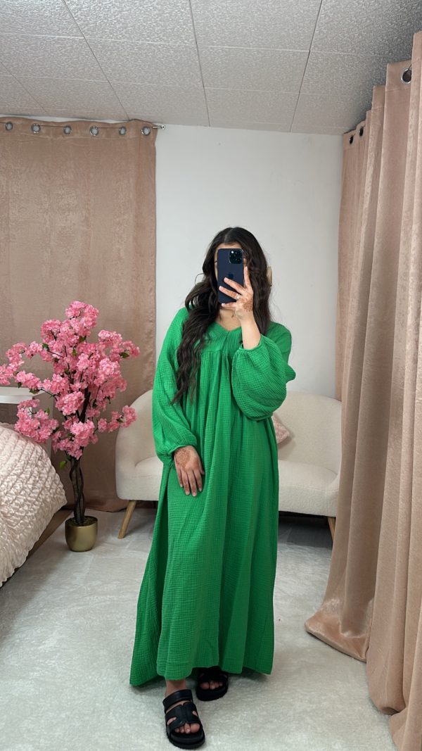 Robe En Gaz De Coton - Vert Sapin